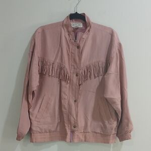 EXCHANGE Pink Bomber Jacket with Stand-Up Collar and Elastic Waistband